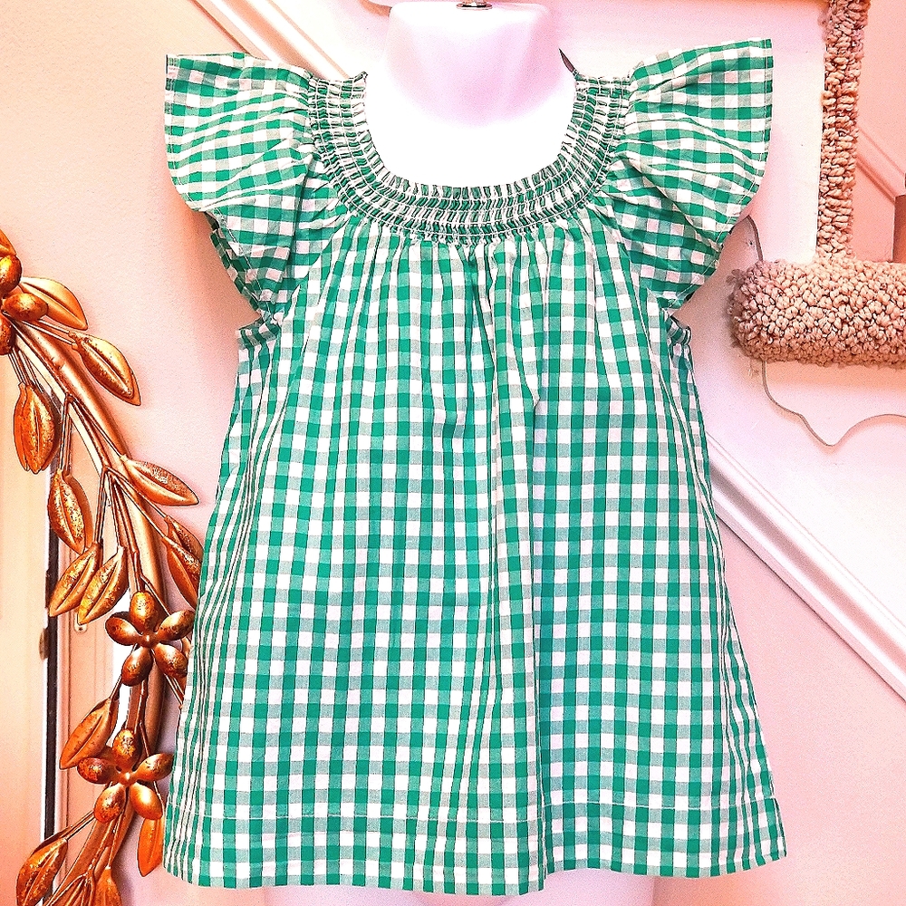 New! J Crew Sz 6-7 Crewcuts Girls' Green Ruffle Summer Top Gingham NWT